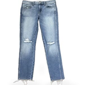 👖🛹 AMO Stix Mid-Rise Ankle Skinny Jeans | Women’s 27 | Distressed Blue Fray Hem